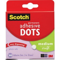 Scotch® Adhesive Dots - 0.30" Width x 0.30" Length - Photo-safe, Permanent Adhesive - Dispenser Included - 300 / Box - Clear