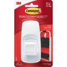 Command™ Jumbo Hook - 7.50 lb (3.40 kg) Capacity - Plastic - White - 1 Hook, 2 Strips/Pack
