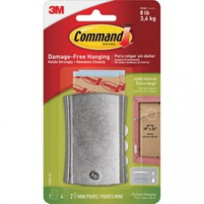 Command™ Sticky Nail Wire-Backed Hanger - 8 lb (3.63 kg) Capacity - Metal - Silver - 1 Hanger, 4 Large Strips, 2 Sets of Mini Strips/Pack
