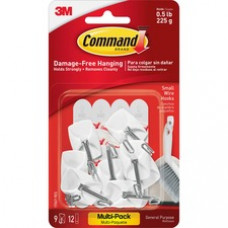 Command™ Small Wire Hooks Value Pack - 8 oz (226.8 g) Capacity - for Utensil - Plastic - 9 Hooks, 12 Strips/Pack - White