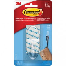 Command™ Large Clear Hook with Clear Strips - 4 lb (1.81 kg) Capacity - for Decoration - Plastic - Clear - 1 Hook, 2 Strips/Pack