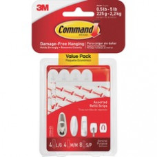 Command™ Assorted Refill Strips - Foam - Reusable, Removable, Residue-free, White, 8 Small, 4 Medium, 4 Large/Pack