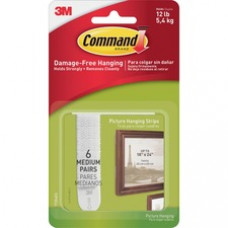 Command™ Medium Picture Hanging Strips - Rubber Resin Backing - Residue-free - White - 6 Sets of Strips/Pack