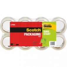 Scotch® Sure Start Packaging Tape, 1.88" x 54.60 yds - 1.88" Width x 54.60 yd Length - 3" Core - Synthetic Rubber Resin - 8 / Pack - Clear