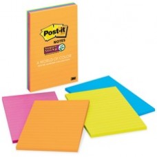 Post-it Super Sticky Notes, 4 in x 6 in, Rio de Janeiro Color Collection, Lined - 180 - 4" x 6" - Rectangle - 45 Sheets per Pad - Ruled - Assorted - Paper - Self-adhesive, Repositionable - 4 / Pack