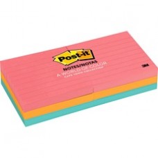 Post-it Notes, 3 in x 3 in, Cape Town Color Collection, Lined - 600 - 3" x 3" - Square - 100 Sheets per Pad - Ruled - Assorted - Paper - Self-adhesive, Repositionable - 6 / Pack