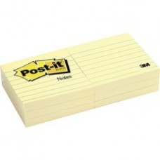 Post-it Notes, 3 in x 3 in, Canary Yellow, Lined - 1200 - 3" x 3" - Square - 100 Sheets per Pad - Ruled - Canary Yellow - Paper - Removable - 12 / Pack