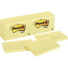 Post-it Notes, 3 in x 5 in, Canary Yellow, Lined - 100 - 3