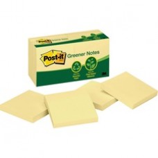 Post-it Greener Notes, 3 in x 3 in, Canary Yellow - 1200 - 3" x 3" - Square - 100 Sheets per Pad - Unruled - Canary Yellow - Paper - Self-adhesive, Repositionable - 216 / Pack