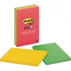 Post-it Super Sticky Notes, 4 in x 6 in, Marrakesh Color Collection, Lined - 270 - 4" x 6" - Rectangle - 90 Sheets per Pad - Ruled - Assorted - Paper - Self-adhesive - 3 / Pack