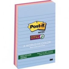 Post-it Super Sticky Recycled Notes, 4 in x 6 in, Bali Color Collection, Lined - 270 - 4" x 6" - Rectangle - 90 Sheets per Pad - Ruled - Assorted - Paper - 3 / Pack