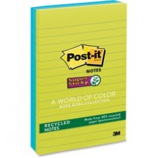 Post-it® Super Sticky 4x6 Bora Bora Lined Notes - 270 - 4" x 6" - Rectangle - 90 Sheets per Pad - Ruled - Assorted - Paper - Self-adhesive - 3 / Pack