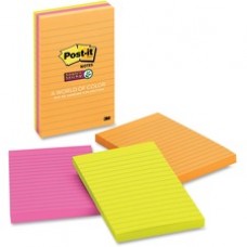 Post-it Super Sticky Notes, 4 in x 6 in, Rio de Janeiro Color Collection, Lined - 270 x Assorted - 4" x 6" - Rectangle - 90 Sheets per Pad - Ruled - Assorted - Paper - Self-adhesive, Recyclable - 3 / Pack