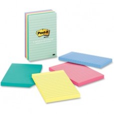 Post-it Notes, 4 in x 6 in, Marseille Color Collection, Lined - 500 x Assorted Pastel - 4" x 6" - Rectangle - 100 Sheets per Pad - Ruled - Assorted - Paper - Self-adhesive, Repositionable - 500 / Pack