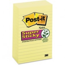 Post-it Super Sticky Notes, 4 in x 6 in, Canary Yellow, Lined - 450 - 4" x 6" - Rectangle - 90 Sheets per Pad - Ruled - Canary Yellow - Paper - Self-adhesive - 5 / Pack