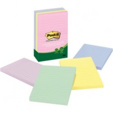 Post-it Greener Notes, 4 in x 6 in, Helsinki Color Collection, Lined - 500 x Assorted - 4" x 6" - Rectangle - 100 Sheets per Pad - Ruled - Assorted - Paper - Self-adhesive, Repositionable - 5 / Pack