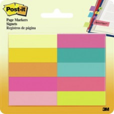 Post-it Page Markers, Assorted Bright Colors, 1/2 in x 2 in - 500 x Assorted - 0.50" x 2" - Rectangle - Unruled - Assorted - Paper - Self-adhesive, Removable, Reusable, Repositionable - 500 / Pack