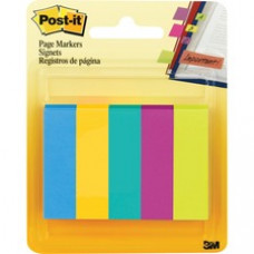 Post-it Page Markers, Assorted Colors , 1/2 in x 2 in - 100 - 0.50" x 2" - Rectangle - Unruled - Assorted - Paper - Removable, Self-adhesive - 5 / Pack