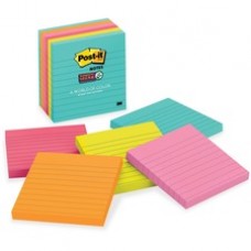 Post-it® Miami Coll 4x4 Super Sticky Ruled Notes - 540 x Multicolor - 4" x 4" - Rectangle - 90 Sheets per Pad - Ruled - Multicolor - Paper - Self-adhesive, Removable, Recyclable - 6 / Pack