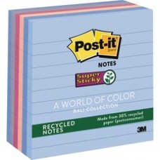 Post-it Super Sticky Recycled Notes, 4 in x 4 in, Bali Color Collection, Lined - 540 - 4