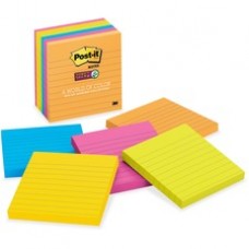 Post-it Super Sticky Notes, 4 in x 4 in, Rio de Janeiro Color Collection, Lined - 540 - 4" x 4" - Square - 90 Sheets per Pad - Ruled - Assorted - Paper - Self-adhesive - 6 / Pack
