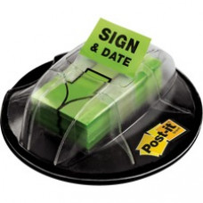 Post-it® 1" Sign/Date Flags w/ Grip Dispenser - 200 x Bright Green - 1" x 1.75" - Arrow, Rectangle - Unruled - "Sign & Date" - Bright Green - Removable, Self-adhesive - 200 / Pack