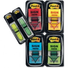 Post-it® Message Flags Value Pack, "Sign Here", Assorted - 248 - 1" x 1.75" - Arrow, Rectangle - Unruled - "SIGN HERE" - Assorted, Yellow, Bright Blue, Bright Green, Red - Removable, Self-adhesive - 248 / Pack