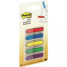Post-it® Flags, 1/2" Wide, Assorted Brights, 100 Flags Total - 20 x Blue, 20 x Green, 20 x Purple, 20 x Red, 20 x Yellow - 0.50" x 1.75" - Arrow, Rectangle - Unruled - Blue, Green, Purple, Red, Yellow, Assorted - 
