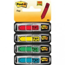 Post-it® Message Flags, 1/2", "Sign Here", Assorted Colors - 30 x Yellow, 30 x Blue, 30 x Red, 30 x Green - 0.50" x 1.75" - Rectangle, Arrow - Unruled - "SIGN HERE" - Blue, Green, Red, Yellow, Assorted - Removable, Self-