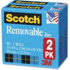 Scotch® Removable Tape, 3/4" x 1,296", 2 Boxes/Pack, 1" Core - 0.75" Width x 36 yd Length - 1" Core - 2 / Pack