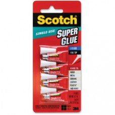 Scotch® Super Glue Liquid, 4-Pack of single-use tubes, .017 oz each - 0.02 oz - 4 / Pack - Clear