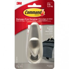 Command™ Large Forever Classic Hook, Brushed Nickel - 5 lb (2.27 kg) Capacity - for Decoration, Painted Surface, Wood, Tile - Brushed Nickel, 1 Hook, 2 Strips/Pack