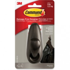 Command™ Large Forever Classic Hook, Oil Rubbed Bronze - 5 lb (2.27 kg) Capacity - for Painted Surface, Wood, Tile - Metal - Bronze - 1 Hook, 2 Strips/Pack