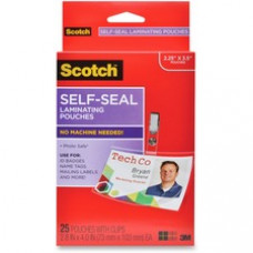 Scotch Self-Laminating ID Clip Style Pouches - Horizontal - 25 / Pack - Clear