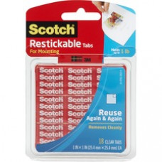 Scotch Restickable Mounting Tabs - 1" Width x 1" Length - Reusable, Photo-safe, Removable - 18 / Pack - Clear
