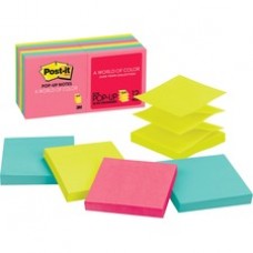 Post-it® Pop-up Notes, 3"x 3", Cape Town Collection - 1200 - 3" x 3" - Square - 100 Sheets per Pad - Unruled - Assorted - Paper - Pop-up, Self-adhesive, Repositionable - 12 / Pack