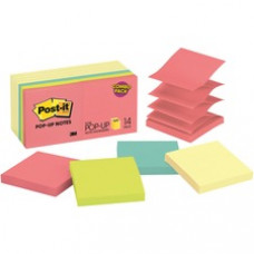 Post-it® Pop-up Notes, 3" x 3", Cape Town Collection, Canary Yellow - 1400 - 3" x 3" - Square - 100 Sheets per Pad - Unruled - Canary Yellow - Paper - Self-adhesive, Repositionable - 14 / Pack