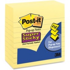 Post-it Super Sticky Pop-up Notes, 4 in x 4 in, Canary Yellow, Lined - 450 - 4" x 4" - Square - 90 Sheets per Pad - Ruled - Canary Yellow - Paper - Pop-up, Self-adhesive - 5 / Pack