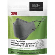 3M Daily Face Masks - Recommended for: Face, Indoor, Outdoor, Office, Transportation - Reusable, 2-ply, Lightweight, Breathable, Adjustable, Elastic Loop, Nose Clip, Comfortable, Washable - Cotton, Fabric - Gray - 3 / Pack