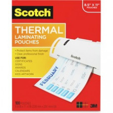 Scotch Thermal Laminating Pouches - Sheet Size Supported: Letter 3 mil Thickness - Laminating Pouch/Sheet Size: 9" Width x 11.50" Length x 3 mil Thickness - Glossy - for Document, Photo, Artwork, Certificate, Sign, 