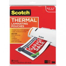 Scotch Thermal Laminating Pouches - Sheet Size Supported: Letter 8.50" Width x 11" Length x 3 mil Thickness - Laminating Pouch/Sheet Size: 9" Width x 11.50" Length x 3 mil Thickness - Glossy - for Document, 