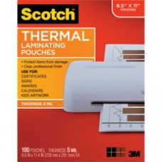 Scotch Thermal Laminating Pouches - Sheet Size Supported: Letter 8.50" Width x 11" Length - Laminating Pouch/Sheet Size: 8.90" Width5 mil Thickness - for Sign, Schedule, Artwork, Certificate - Durable, Photo-safe, Thick - Clear - 100 / Pack