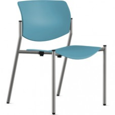 9 to 5 Seating Shuttle Armless Stack Chair with Glides - Blue Plastic Seat - Blue Plastic Back - Powder Coated, Silver Frame - Four-legged Base - 1 Each