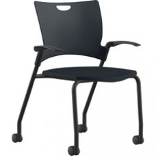 9 to 5 Seating Bella Fixed Arms Mobile Stack Chair - Black Thermoplastic Seat - Black Thermoplastic Back - Powder Coated, Black Frame - Four-legged Base - 1 Each