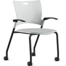 9 to 5 Seating Bella Fixed Arms Mobile Stack Chair - White Thermoplastic Seat - White Thermoplastic Back - Powder Coated, Black Frame - Four-legged Base - 1 Each
