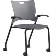 9 to 5 Seating Bella Fixed Arms Mobile Stack Chair - Dove Thermoplastic Seat - Dove Gray Thermoplastic Back - Powder Coated, Black Frame - Four-legged Base - 1 Each