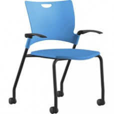 9 to 5 Seating Bella Fixed Arms Mobile Stack Chair - Blue Thermoplastic Seat - Blue Thermoplastic Back - Powder Coated, Black Frame - Four-legged Base - 1 Each