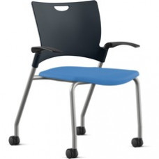 9 to 5 Seating Bella Fabric Seat Mobile Stack Chair - Fabric, Foam, Plastic Seat - Fabric, Plastic, Foam Back - Powder Coated, Silver Frame - Four-legged Base - Blue - 1 Each