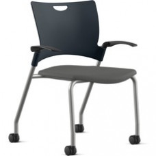 9 to 5 Seating Bella Fabric Seat Mobile Stack Chair - Fabric, Foam, Plastic Seat - Fabric, Plastic, Foam Back - Powder Coated, Silver Frame - Four-legged Base - Dove Gray - 1 Each