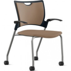 9 to 5 Seating Bella Fabric Seat Mobile Stack Chair - Fabric, Foam, Plastic Seat - Fabric, Plastic, Foam Back - Powder Coated, Silver Frame - Four-legged Base - Latte - 1 Each
